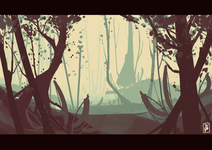 concept art depicting a abstract swamp with an eerie and empty feel
