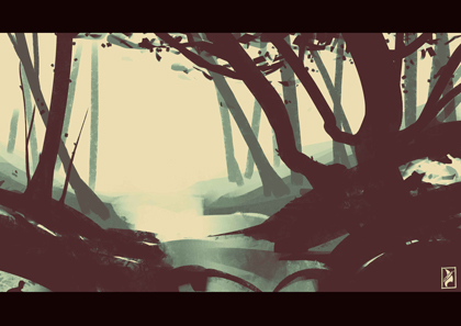 concept art depicting a abstract swamp with an eerie and empty feel