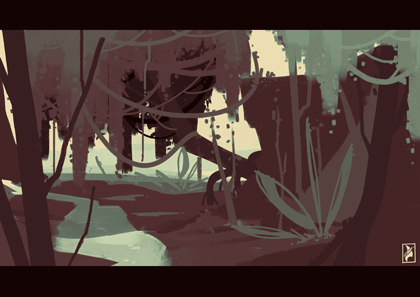 concept art depicting a willow in the swamp biome of Bloodbag