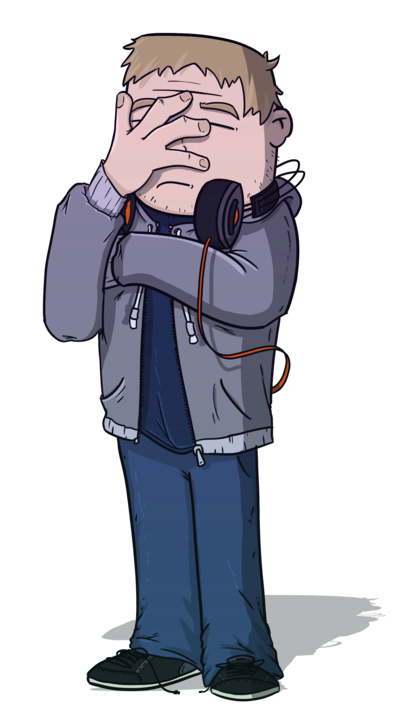 A cartoon drawing of Quint vrolijk